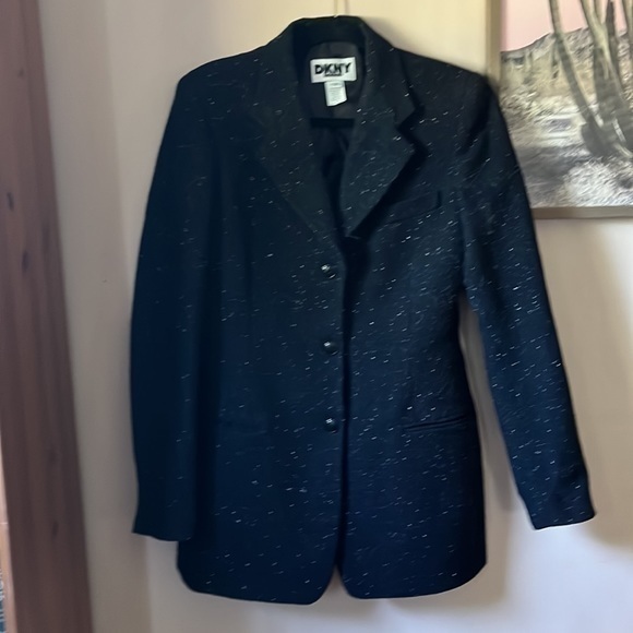 Vintage Y2K 90’s DKNY Black Wool Speckled/Marled Overcoat Size 6 - Picture 1 of 11